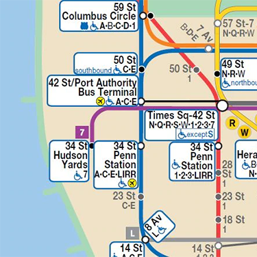 MTA NYC subway map with accessible stations highlighted